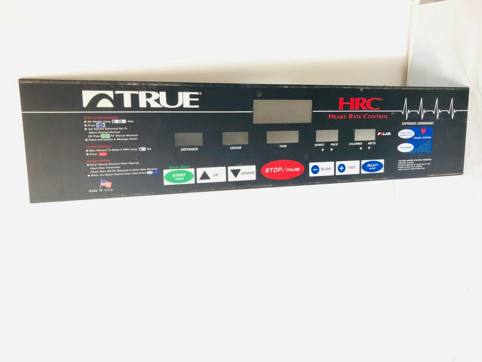 True Fitness 500A HRCO Treadmill Display Console Overlay 00265001 (Used)