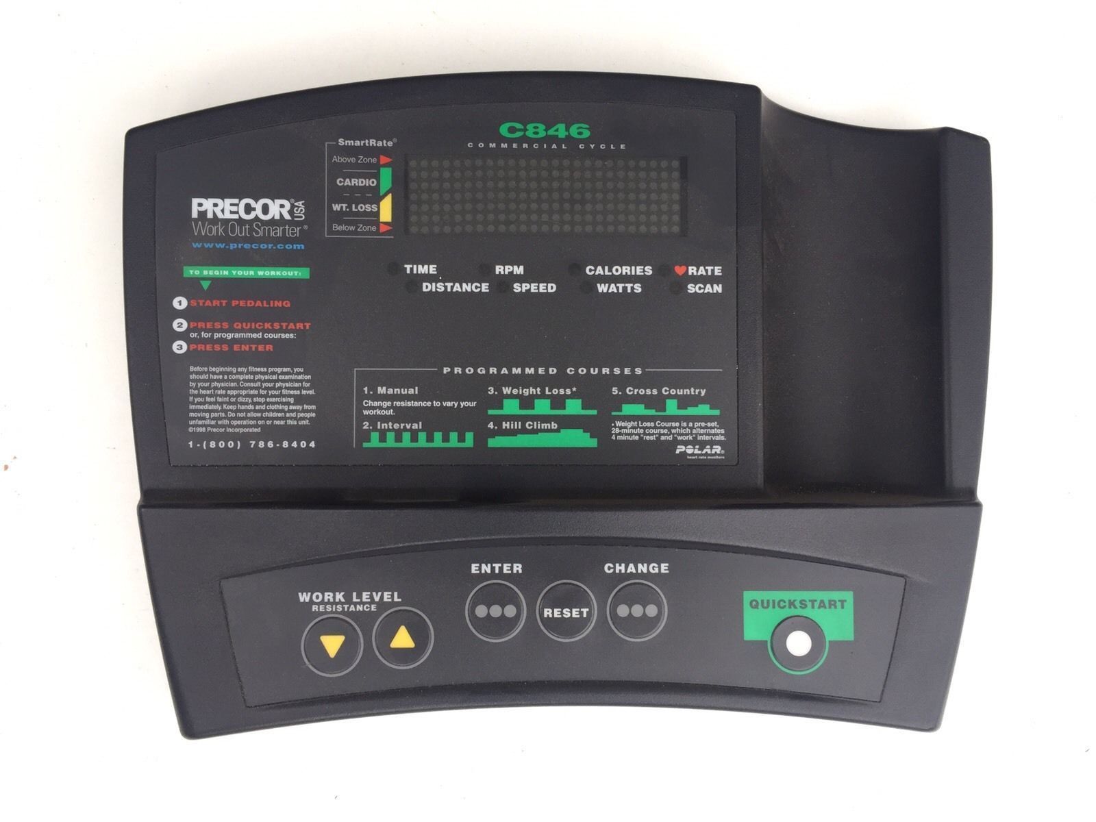 Precor Upright Recumbent Bike Display Console Panel Board & Overlay 39368-101 (Used)