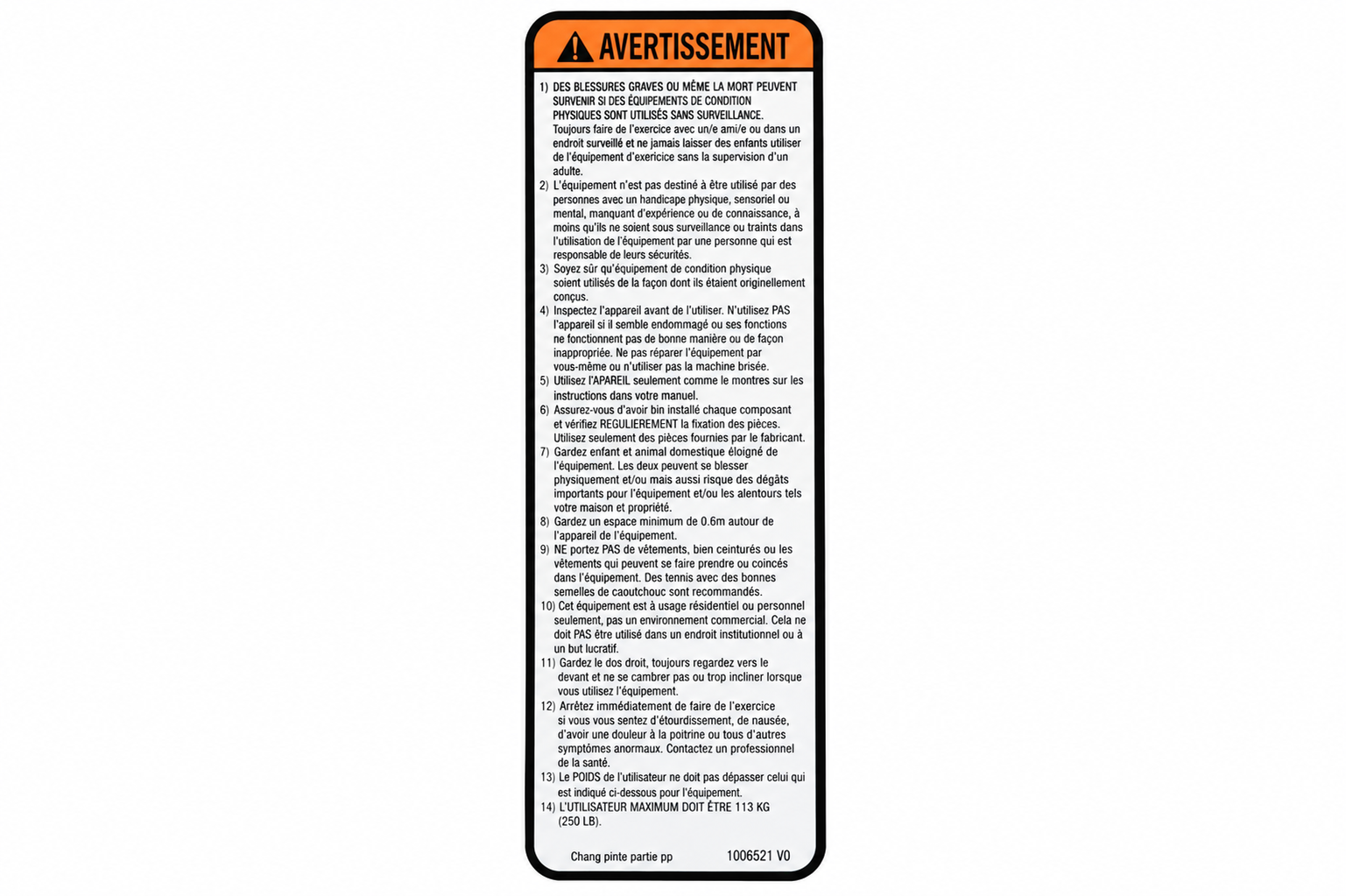 Warning Label, Frame, PC, French, GM40